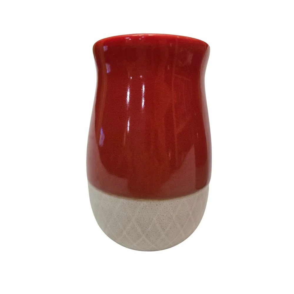 Unmarked/Unbranded Set Of Ceramic Red Tan Basket Weave‎ Kitchen Canister/Vases